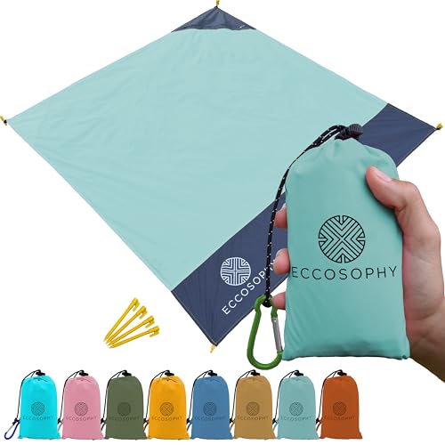 ECCOSOPHY Sand Proof Beach Blanket - Waterproof Picnic Blanket 60x55 Outdoor Compact Pocket Blanket Lightweight Ground Cover for Hiking Camping Festivals Sports Travel with Bag & Stakes (Pistachio) - color: Pistachio