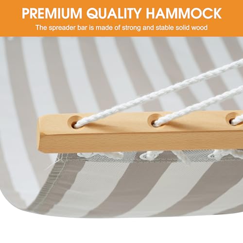 Lazy Daze Hammocks 12 FT 2 Person Double Quick Dry Textilene Hammock with Curved Steel Heavy Duty Stand for Outside, Backyard, Patio, 450 Lbs Capacity, Beige White Stripes - color: Beige White Stripes