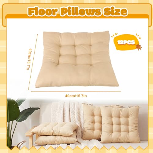 Geetery 12 Pcs Floor Pillows Bulk Seating Cushions for Floor Chair 15.7'' Large Meditation Cushion for Yoga Living Room Tatami Bedroom Balcony Office (Beige,Square) - color: Beige, size: Square