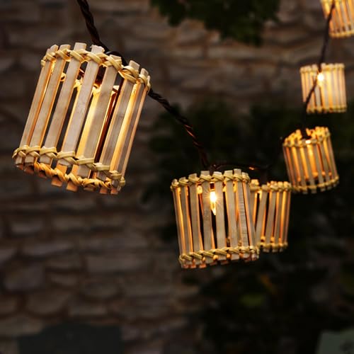 Outdoor-String-Lights-Waterproof, Bamboo Lantern String Lights for Patio, Garden, Porch, Balcony, Gazebo Decorative (Bamboo) - style: Bamboo