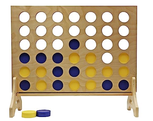 Tailgating Pros Premium Giant Four in a Row with Carrying Case - Jumbo Oversized Outdoor Yard Game - Connect Multiple Pucks in a Row to Win - Many Puck Colors Available! - color: Blue / Yellow