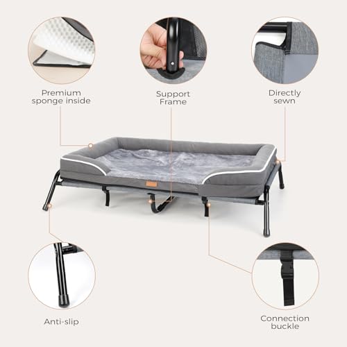 Lekereise Raised Dog Bed for Large Dog 46x33 Inch, Orthopedic Pet Beds with Waterproof Egg Crate Foam, Removable Dogs Couch Bed for Indoor Outdoor, 2-in-1 Design, Load 110lb, Grey