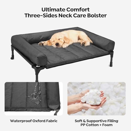 Veehoo Cooling Elevated Dog Bed Add Removable Waterproof Bolster Cushion Mat, Raised Pet Cot with Breathable Teslin Mesh, No-Slip Feet, Dog Sofa Bed for Indoor Outdoor, Medium, Black CWC2331B - color: Black, size: 32.0"L x 25.0"W x 7.0"Th