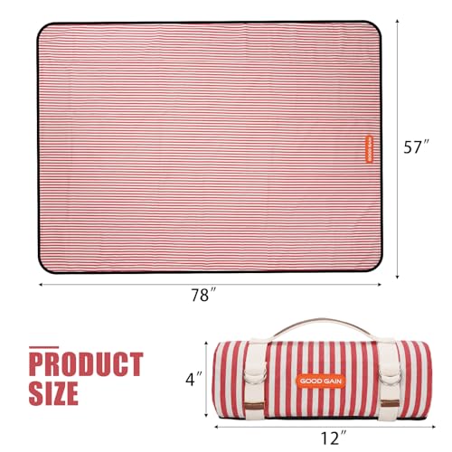 G GOOD GAIN Picnic Outdoor Blankets Waterproof Large - Beach Mat Sand Free Foldable with Carry Strap | Portable Camping Blanket | Park Blanket for Grass Park, Hiking, Travel, Concerts, Indoor (Red) - color: Red