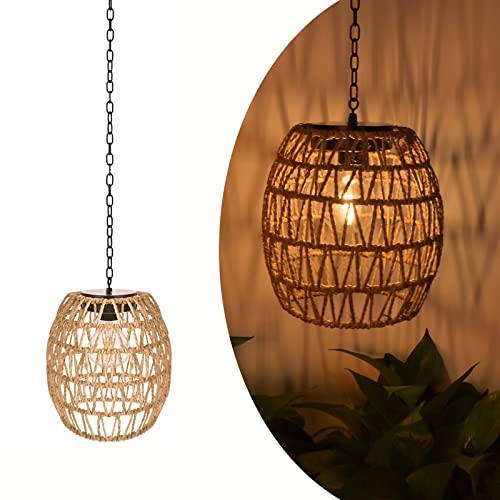 Livinlarge Boho Pendant Solar Light Rustic Hand-Woven Rattan Chandelier Coastal Retro Lamp Wedding Garden Courtyard Hallway Entryway Decoration. - style: Solar Pendant Lamp