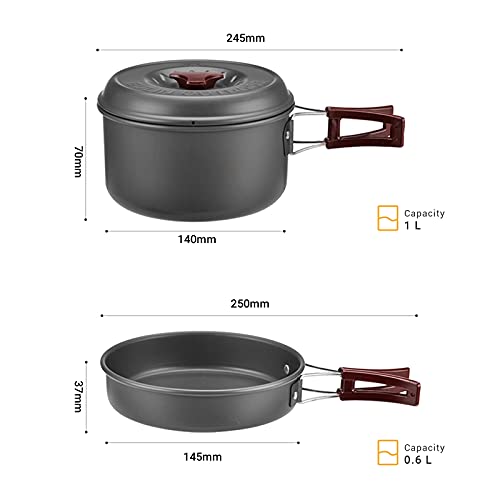 Bulin 24/13/11/8PCS Camping Cookware pots and Pans Backpacking Cooking Set Lightweight Cookware Mess kit Outdoor Cook Gear for Family Hiking Picnic - color: BLACK-7PCS