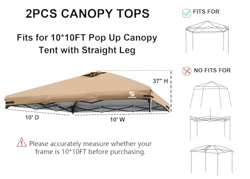 10x10 Pop Up Canopy Replacement Top Cover with Air Vent for Straight Leg Canopy Tent, Waterproof for Outdoor Garden Patio Camping Sun Shade(Frame NOT INCUDE) (Beige-2PCS) - color: Beige-2PCS