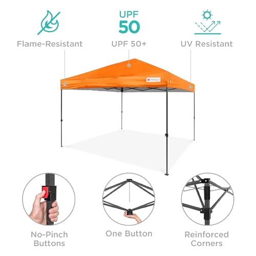 Best Choice Products 10x10ft Pop Up Canopy Tent, Outdoor Shade, 1 Person 1 Minute Set Up, Carry Case, 4 Weight Bags - Orange - color: Orange, size: 10x10ft