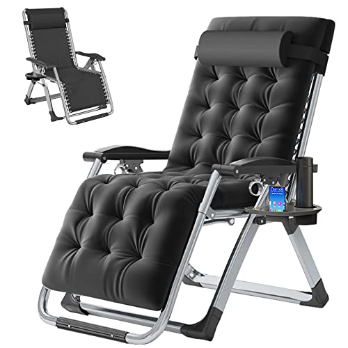 LILYPELLE Zero Gravity Chair, Premium Lawn Recliner Folding Portable Chaise Lounge with Detachable Cushion, Headrest and Cup Holder, Reclining Patio Lounger Chair - color: Cool Black, style: Zero Gravity Chair