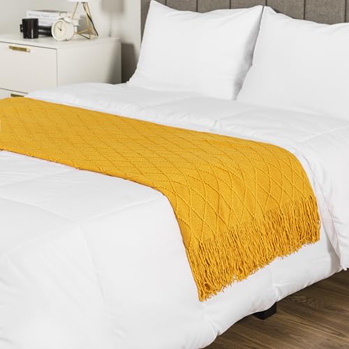 PAVILIA Mustard Yellow Knit Throw Blanket for Couch Bed, Soft Knitted Farmhouse Sofa Throw for Living Room, Lightweight Decorative Fall Throw Blanket for Chair, Outdoor Textured Boho Blanket, 50x60 - color: Mustard Yellow, size: 50 X 60 Inches - Throw