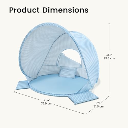 Tiny Land Baby Beach Tent – Pop Up Baby Tent with UV Protection, Portable Baby Beach Essentials, 35.4"x27.6"x31.5" Sun Shelter for Infants, Baby Summer Outdoor Use (Light Blue Gingham) - color: Light Blue Gingham