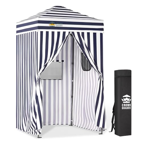 CROWN SHADES 4x4 Pop Up Changing Tent, Patented One-Push Center Lock Portable Changing Room, Privacy Canopy for Camping, Poolside, Beach, Photoshoots, Blue/White - color: Blue/White, size: 4X4 FT