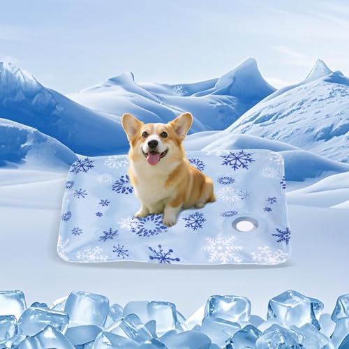 Cooling Mat for Dogs - 2025 Upgraded 20"x16" Washable Pet Cooling Pad for Cats, Non-Slip Kennel Bed for Summer, Portable Ice Mat for Dogs/Cats - color: Azure Snowflakes, size: 20"*16"(Small)
