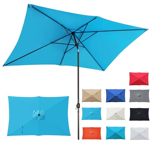 Blissun Rectangular Patio Umbrella, Table Market Umbrella with Tilt and Crank, Outdoor Umbrella for Garden, Deck, Backyard, Pool and Beach - color: Light Blue, size: 6.5 x 10 FT