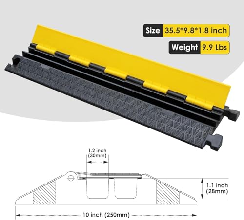 Heavy-Duty Rubber Cable Protector Ramp (4-Pack) - 2-Channel Floor Cord Cover for Driveway, Warehouse, Events - 22,000 lbs Load Capacity - Indoor & Outdoor Use - Cable Speed Bump for Hoses, Cables - color: Small 2-Channel (4-Pack)