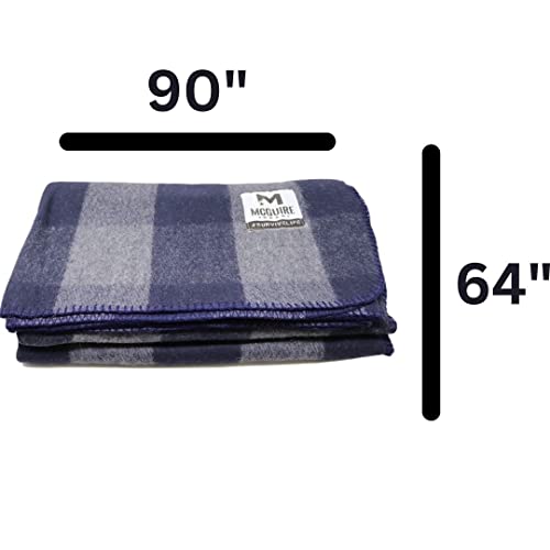 M MCGUIRE GEAR Warm Wool Bunkhouse Plaid Blanket for Camping, Home, Survival, or First Aid, 64" x 90" (Gray/Navy) - color: Gray/Navy