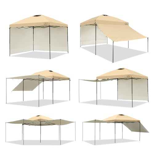 KAMPKEEPER 10x10 Easy Pop Up Canopy Tent with Sidewalls, Instant Outdoor Shade Shelter with Removable 10FT Sun Walls, Quick Setup Waterproof and UV-Resistant for Patio (Khaki, 10x10FT with 2 sidewall) - color: Khaki, size: 10x10ft With 2 Sidewall