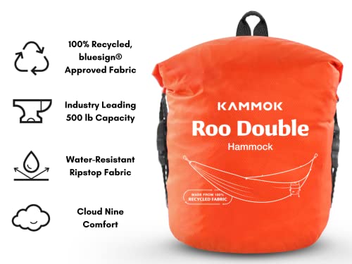 KAMMOK: Roo Double Hammock | Made from Strong & 100% Recycled Water Resistant Ripstop Fabric | Comfortable, Packable, Lightweight (Lifetime Adventure Grade Warranty), Ember Orange - color: Ember Orange, size: Roo Double