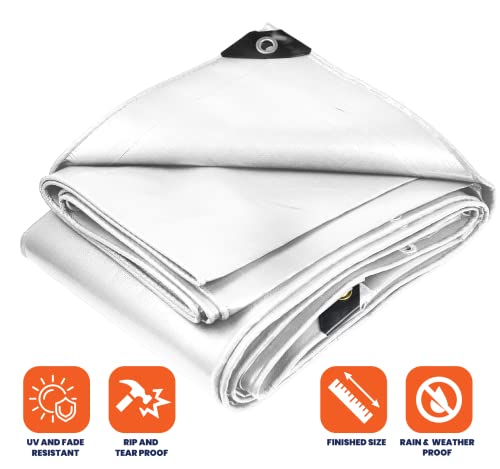 Heavy Duty 10 Mil Tarp Cover, Waterproof, UV Resistant, Rip and Tear Proof, Poly Tarpaulin with Reinforced Edges for Camping, Roof, Patio, Pool, Boat. (White 6′ X 8′) - color: White-10 Mil, size: 6′ X 8′
