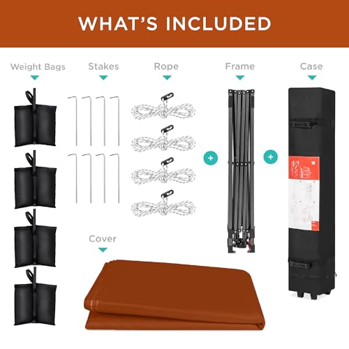 Best Choice Products 10x10ft Pop Up Canopy Tent, Outdoor Shade, 1 Person 1 Minute Set Up, Carry Case, 4 Weight Bags - Rust - color: Rust, size: 10x10ft