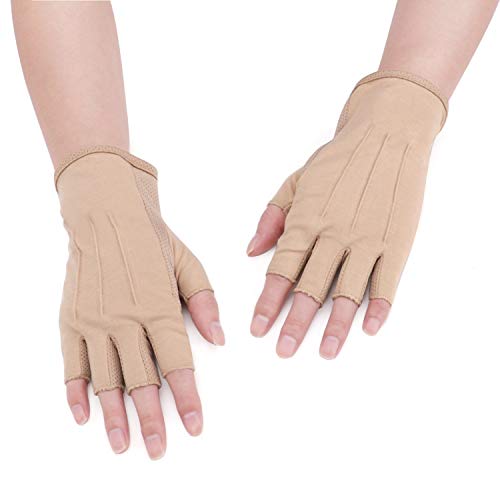 Lightweight Summer Fingerless Gloves Men Women UV Sun Protection Driving Cotton Gloves Nonslip Touchscreen Mittens - color: Khaki 1