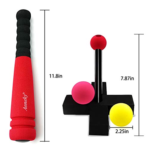 Aoneky Foam Tball Set for Toddlers 1-3 Years - First Baseball Toy with Soft Foam Bat & Balls, Stable Tee & Carry Bag, Indoor Outdoor Gift for Kids (Red) - color: Red