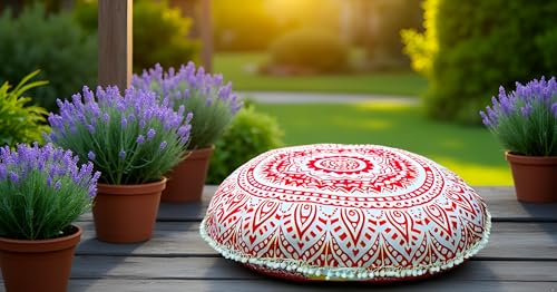 CRAFT KALA Meditation Cushion Cover - Comfortable Floor Pillow Cover - Meditation Pillow Cover - Large Floor Cushion Cover Seating for Adults - Yoga Bolster Cover 32" Orange-Yellow Ombre - color: Orange-yellow Ombre
