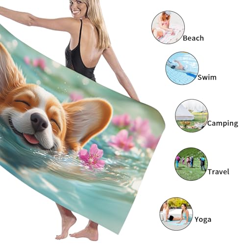 Cute Corgi Mermaid Beach Towel Coral Cute Dog Swimming Towel, Quick Dry Soft Absorbent Sand Free Oversized Lightweight Lounge Blanket, Vacation Picnic Pool Gym Outdoor Essentials 62x31 Inch - size: 31x62 Inch
