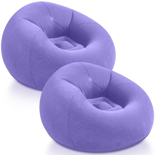 Realspring Inflatable Bean Bag Chairs Outdoor Blow up Camping Chairs Inflatable Lazy Sofa Folding Portable Bean Bag Loungers Couch for Movie Night(Light Purple,2 Pcs) - color: Light Purple