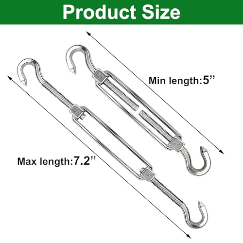 yofit 5 Inch Turnbuckle, 6 Pcs Shade Sail Hardware with Stainless Steel Turnbuckles Kit Hook and Hook Turnbuckle Tensioner for Sun Shade Cables Wire Rope Patio Outdoor - size: 5 Inch Turnbuckle-6 pcs