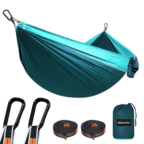 NATUREFUN Ultra-Light Travel Camping Hammock | 300kg Load Capacity,Breathable,Quick-Drying | 2 x Premium Carabiners,2 x Nylon Slings Included | Outdoor Indoor Garden - color: Dark Blue/Blue, size: 275x140cm