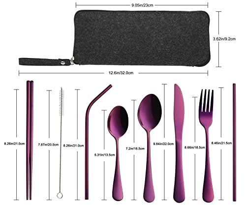 VANDBAO Portable Travel Utensils, Reusable Silverware with Case for Fixing Tableware, 9 Pieces Stainless Steel Stable Flatware Set, Camping Picnic Cutlery Set (Purple Set) - color: Purple Set, size: 9 Pieces - Medium