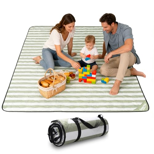 Extra Large Picnic Blanket 80"x80" – Waterproof Sandproof Outdoor Blanket for Beach, Park, Grass, Lawn, Camping, Wedding Registry, Foldable & Portable Mat for Family Picnics and Travel - color: Moss Green