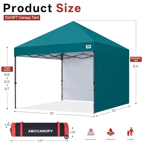ABCCANOPY Easy Pop up Canopy Tent with 2 Sidewalls for Outdoor Sun Blocking or Rain Protection,10x10, Turquoise - color: Turquoise, size: 10x10
