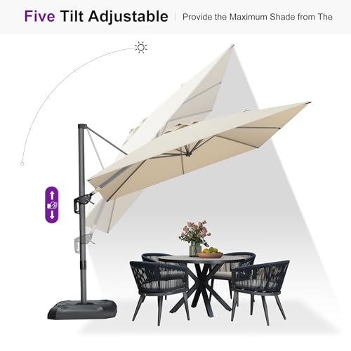 PURPLE LEAF 9 Feet Patio Umbrella Outdoor Cantilever Square Umbrella Aluminum Offset Umbrella with 360-degree Rotation for Garden Deck Pool Patio, Beige - color: Beige, size: 9' X 9', style: Standard
