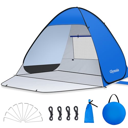 Glymnis Pop Up Beach Tent Beach Shade Tent for 1-4 Persons Sun Shelter UPF 50+ Enclose Zipper Door Portable Easy Up Beach Tent - style: Blue for 1-2 Person