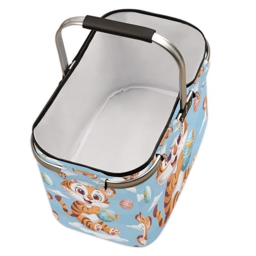Folding Picnic Basket/Grocery Basket/Laundry Basket /40L Extra Large Market Baske Collapsible Portable - color: Tigers(style 1)