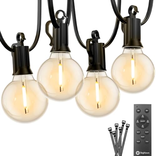 Brightown Outdoor String Lights, 38FT 15 Shatterproof LED Bulbs with Remote, Waterproof Dimmable Patio Hanging Lamps for Porch, Balcony, Bistro, Cafe, Deck, Backyard - size: 38FT - 15 Bulbs