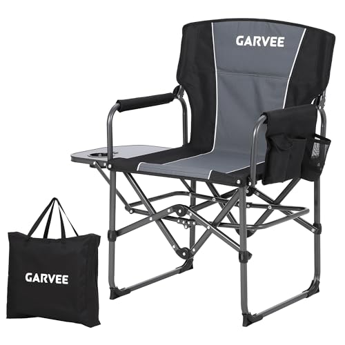 GarveeLife Oversized Directors Camping Chair, Portable Folding Chair for Adults Support 400 lbs, Heavy Duty Lawn Chair with Side Table, for Camping, Sports, Picnic, Beach, Fishing (1 PCS, Black) - color: Black, style: 1 PCS