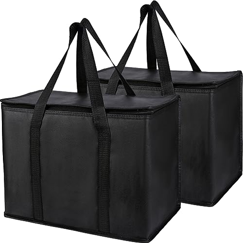 Bodaon 1-Pack Insulated Reusable Grocery Shopping Bags, X-Large Picnic Cooler Bag with Zipper Zippered Top Cold, Insulated Food/Pizza Delivery Bag (Black) - color: Black, size: X-Large