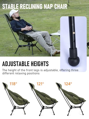 WildCall Lightweight Folding High Back Camping Chair with Head Support, Compact Beach Chair with Anti-Sinking Large Feet and Three Tilt Angles Adjustment - color: 1 X Green High Back