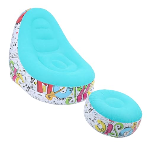 Zunate Inflatable Lounger Chair with Foot Stool, Portable Air Sofa Bed for Camping, Outdoor, Beach & Patio - Flocking Fabric, Foldable & Includes Repair Patch (Blue) - color: Blue