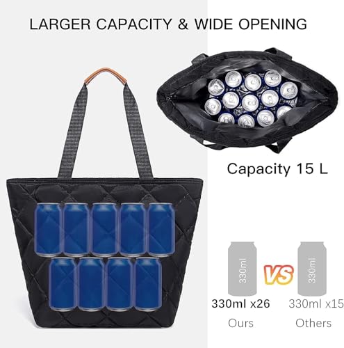 Insulated Cooler Bag Reusable Grocery Tote Bags Transport Large Lunch Box for Women - color: Satin Black
