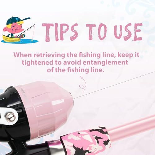 WIDDEN Kids Fishing Pole, Portable Telescopic Kids Fishing Poles for Boys and Girls, Fishing Rod and Reel Combo Kit with Tackle Box, and Fishing Net, Best Fishing Pole for Toddler Youth - color: Blue+Light Pink