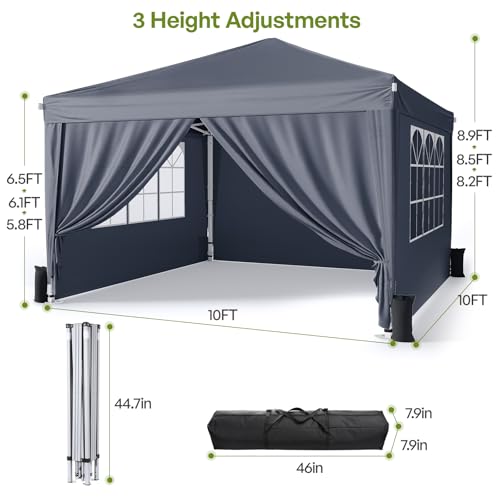 10x10 Pop Up Canopy with Sidewalls, Instant Portable Canopy Tent with Carry Bag for Commercial Events, Camping, Parties - Dark Grey - color: Dark Grey