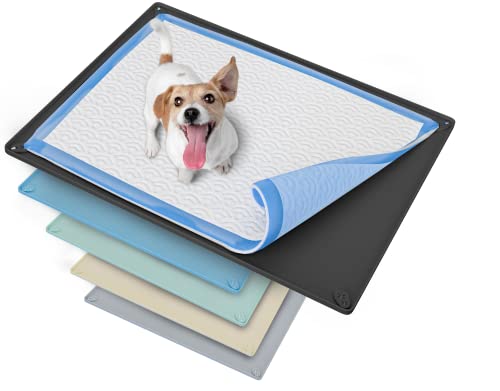 TidyFriend Dog Pee Pad Holder Tray Fits for 30” x 23” Pee Pads with Corner Lock Holes, Raised Edges, Non-Spill, Easy to Clean Silicone Dog Potty Tray Holder, For Indoor Floor Protection (Black) - color: Black, size: 30 x 23 Inches