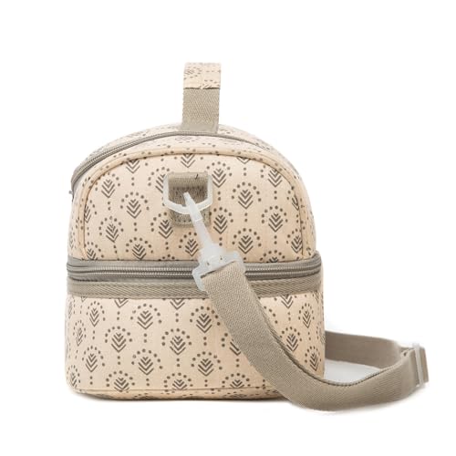 Insulated Kids Dual Compartment Lunch Bags Tote for Girls Boys Toddler Lunch Boxes Pre-School Toddler Kindergarten Picnic Camp Food Cooler Thermal with Strap (Z Beige) - color: Z Beige