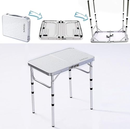 YUFIFAIRY Small Folding Table Portable, 24''L x16''W Foldable Camp Table with 3 Adjustable Height, Indoor Outdoor Lightweight Aluminum for Outdoor Cooking Picnic, (3 Heights) - color: Silver, size: 24''L x16''Wx24"H