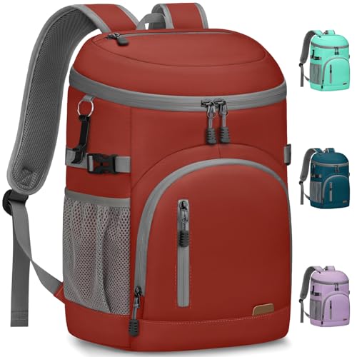 Pritent Cooler Backpack Insulated Waterproof,30/45 Cans Backpack Coolers Leakproof Lunch Backpack for Men Women Portable Soft Cooler Bag for Beach Camping Trave Picnic - color: leather red, size: 30 Cans