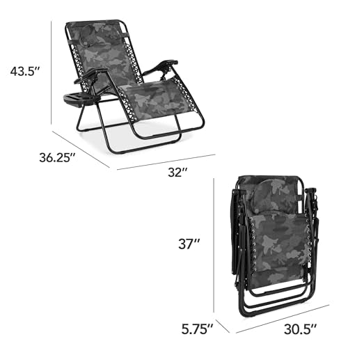 Best Choice Products Oversized Zero Gravity Chair, Folding Outdoor Patio Lounge Recliner w/Cup Holder Accessory Tray, Pillow - Camouflage - color: Camouflage